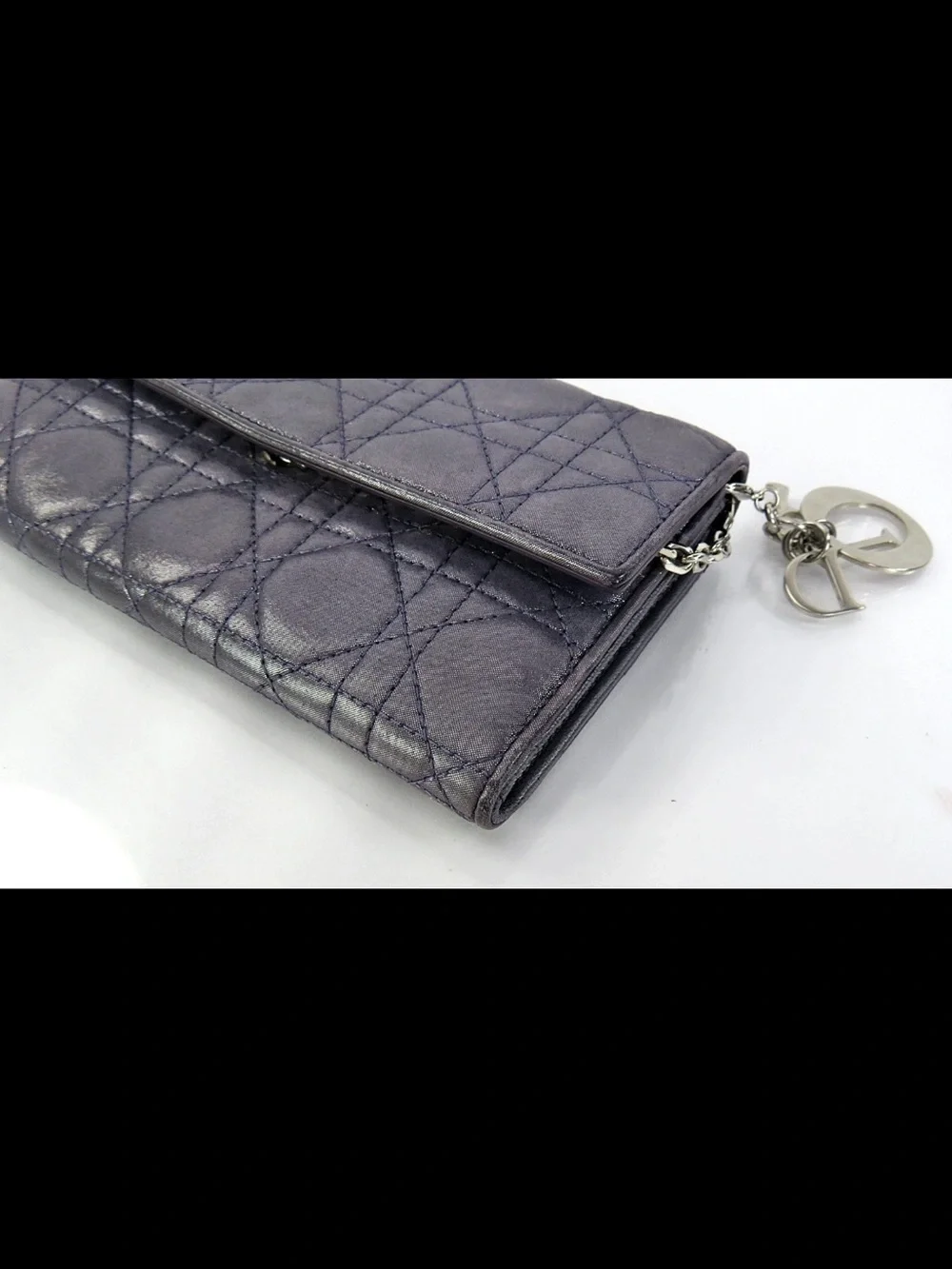 Dior Metallic Plum Quilted Chain Wallet